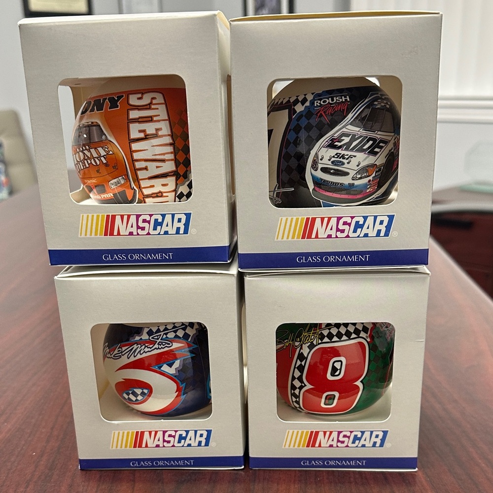 Set of 4 NASCAR Glass Ornaments